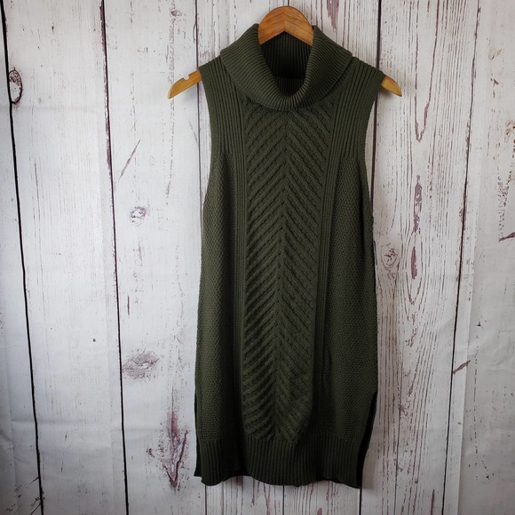 AB Studio Sweater Dress Womens Size Medium Cowl Neck Cable Knit Green - Picture 2 of 8